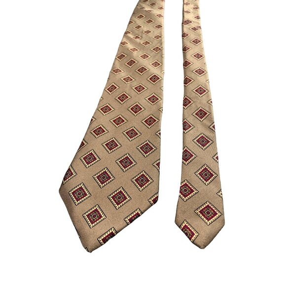 Vintage Nates Mens Silk Tie Brown Red Geometric Pattern Made in USA Necktie - Picture 1 of 5